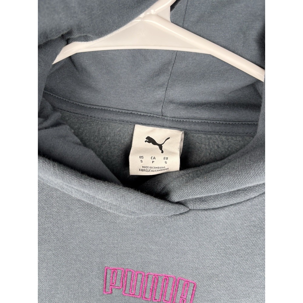 PUMA Women's Long Sleeve Fleece Pullover Hoodie Gray Blue Small Soft Comfort - Picture 2 of 7
